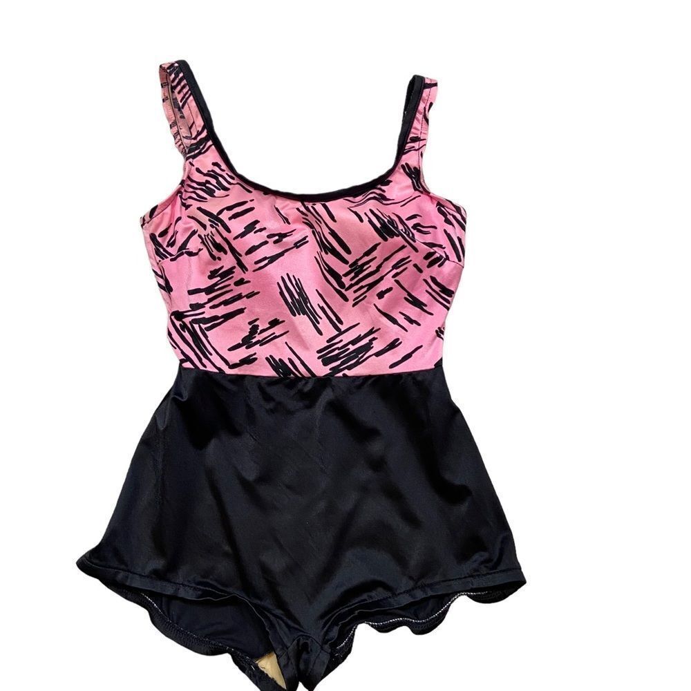 Vintage 1960’s Willow Bay Black and Pink One‎ Piece Swim Suit Size Small